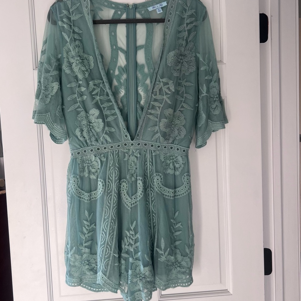 Elegant Green Lace Romper